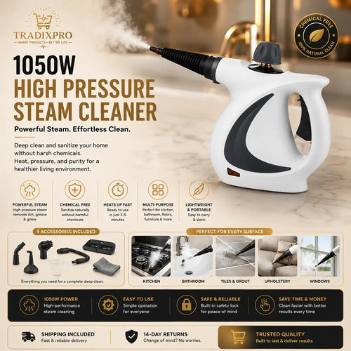 1050W Handheld High-Pressure Steam Cleaner 6-Attachment Kit
