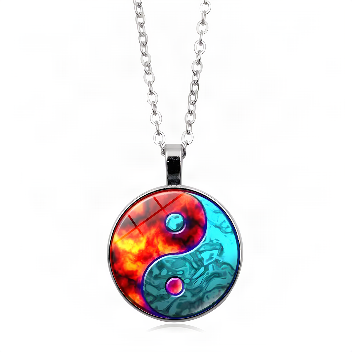 Yin Yang Pendant Necklace with Domed Cover and Alloy Frame