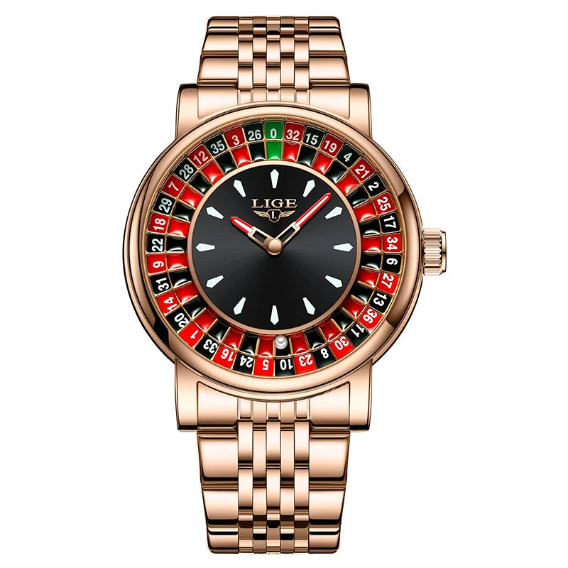 LIGE Roulette Spinning Dial Watch – Bold Casino Style
