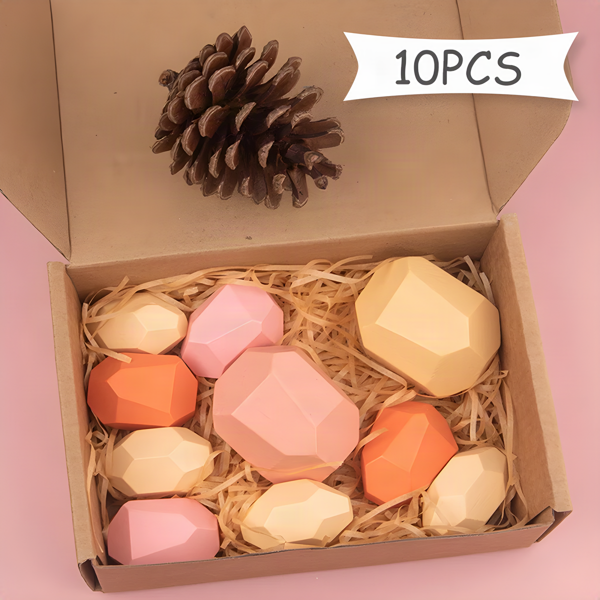 Wooden Balancing Stone Blocks, Faceted Tabletop Stacking Toy