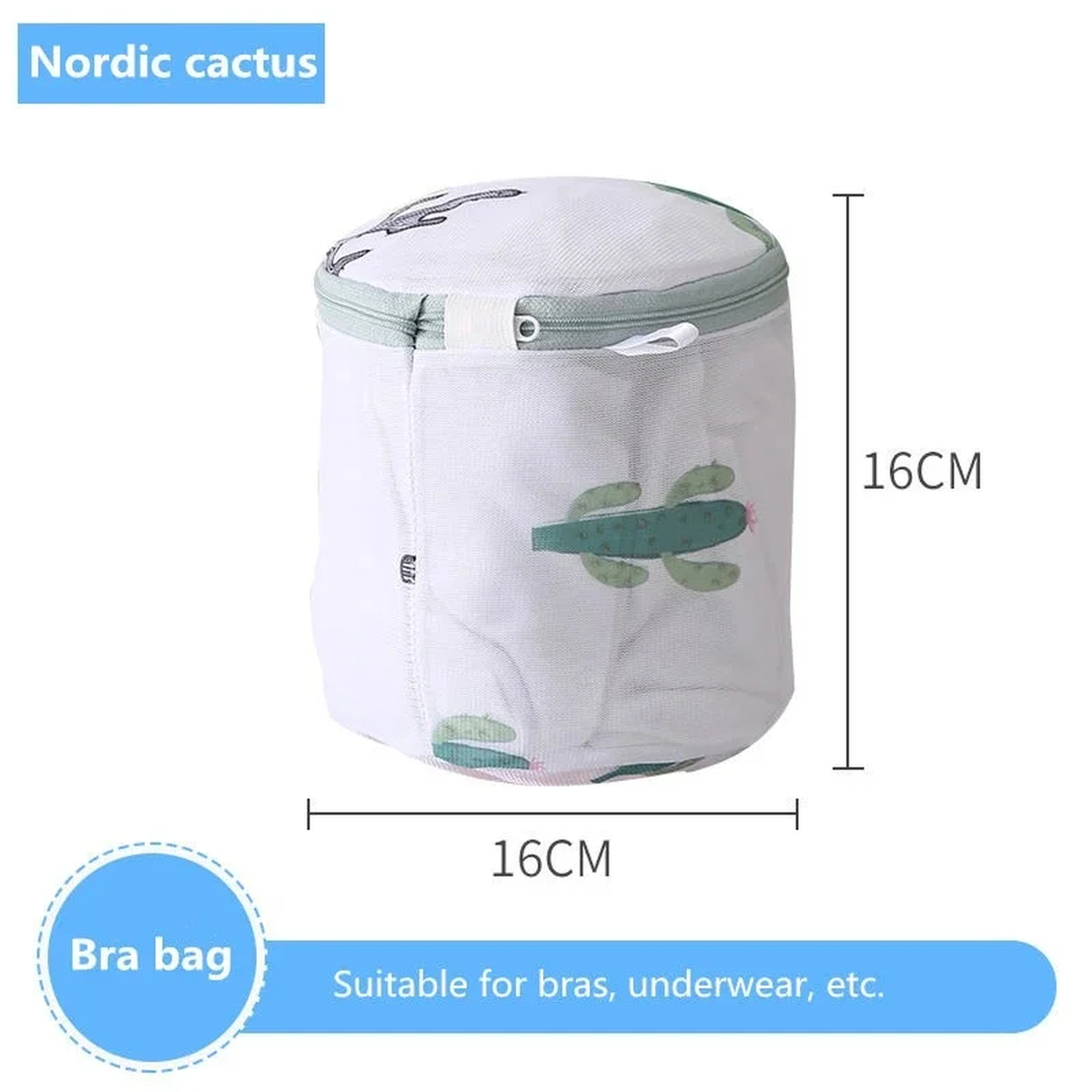 Cactus Print Mesh Laundry Wash Bag with Zipper, 6 Styles