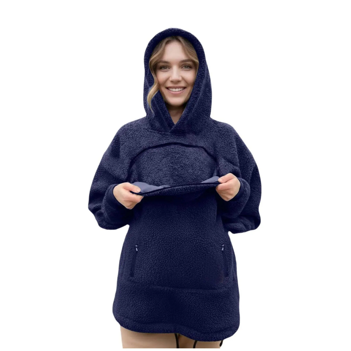Fleece Pet Pouch Hoodie with Front Pocket for Cats & Small Dogs