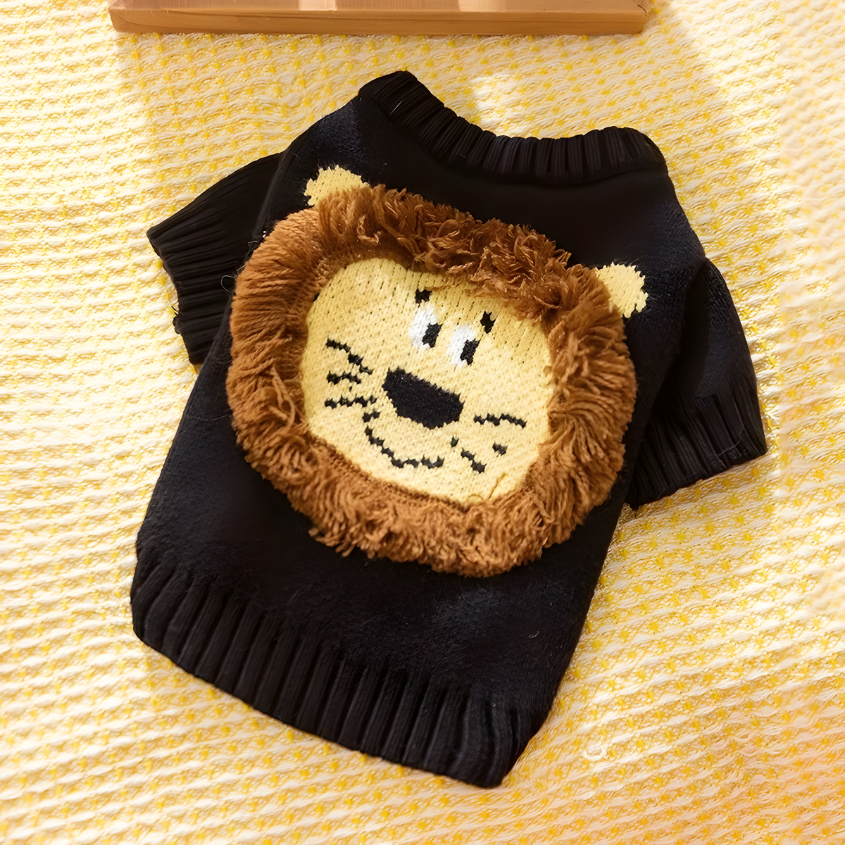 Knitted Pet Sweater with Ribbed Neck and Short Sleeves for Cool Days