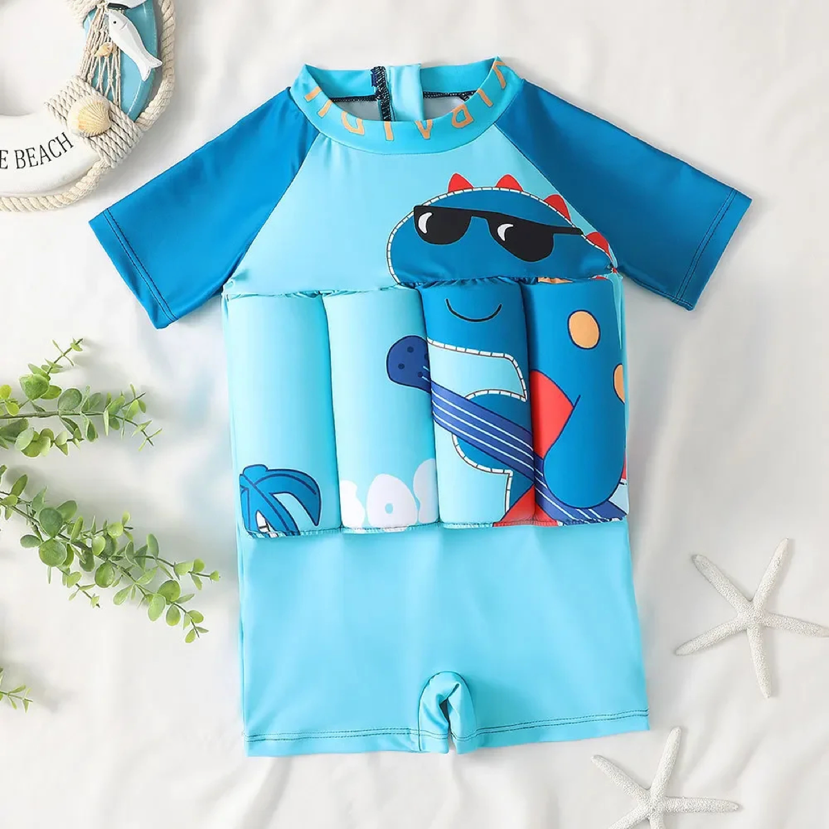 Kids' Float Swimsuit with Built-In Foam Panels and Swim Cap