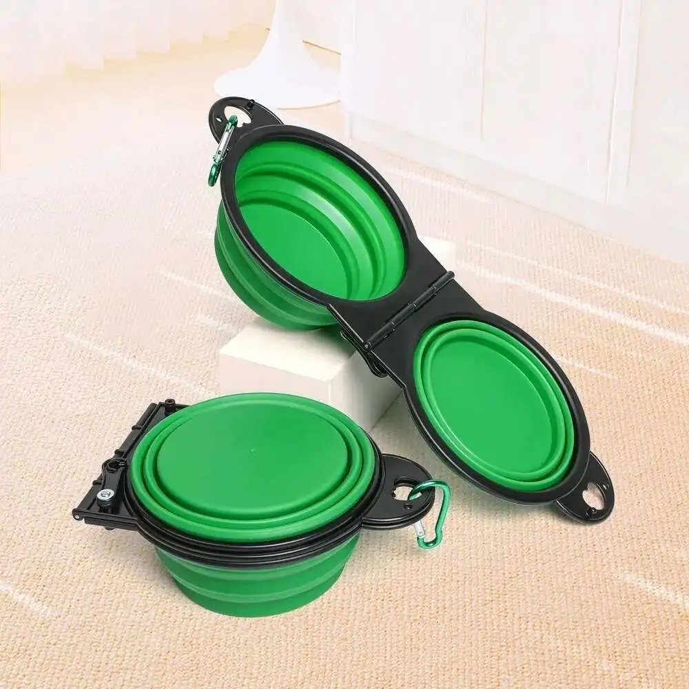 Folding Double Pet Travel Bowl 350ml Carabiner Clip