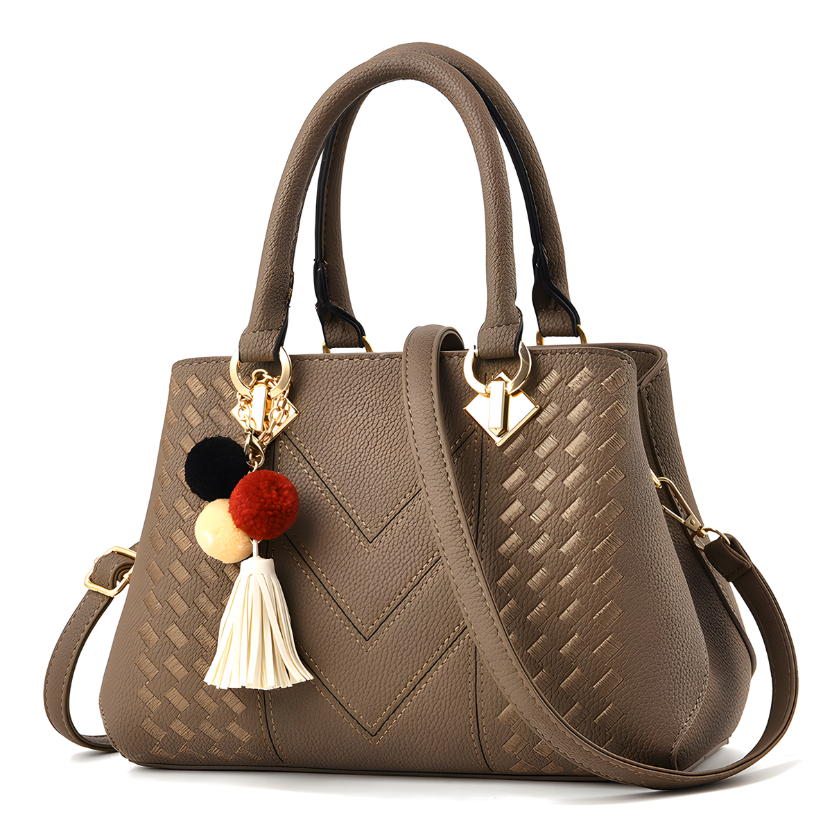 Textured PU Top-Handle Handbag with Shoulder Strap