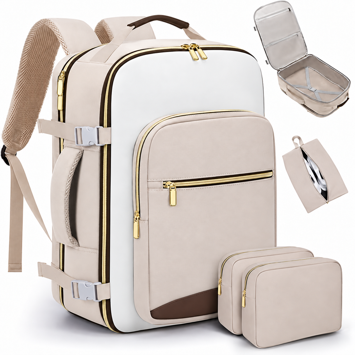 Large Travel Backpack Set, Clamshell Opening and 3 Pouches