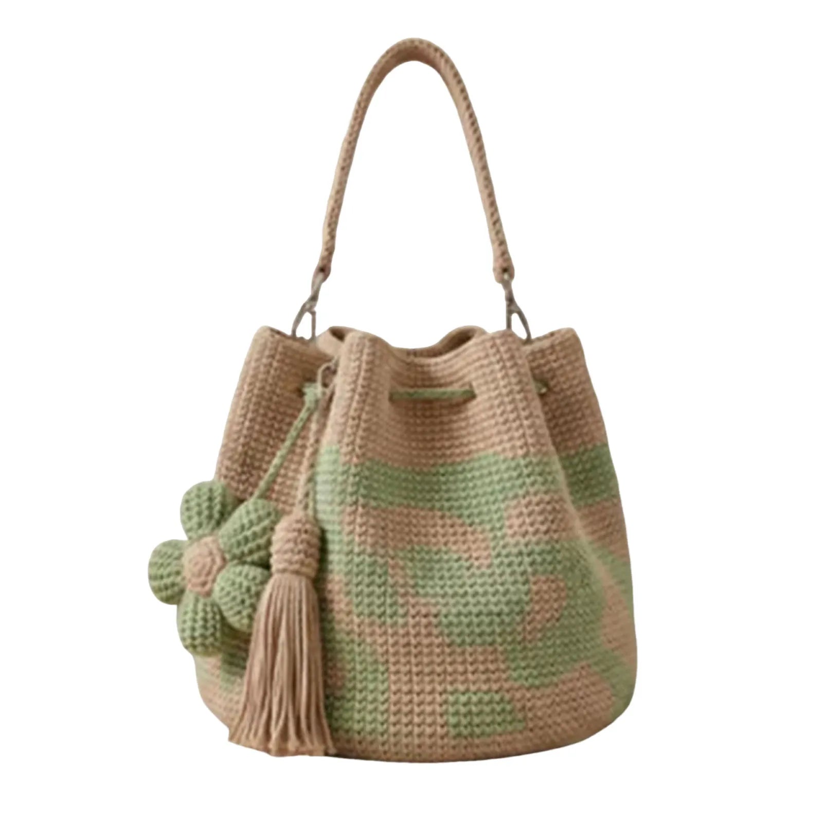 Handmade Crochet Flower Tote Bag with Tassel Charm