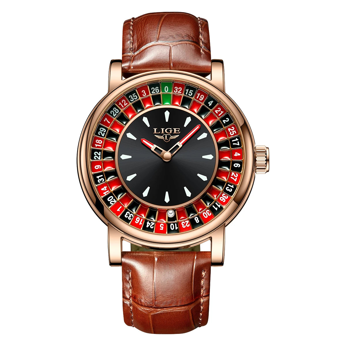 LIGE Roulette Spinning Dial Watch – Bold Casino Style