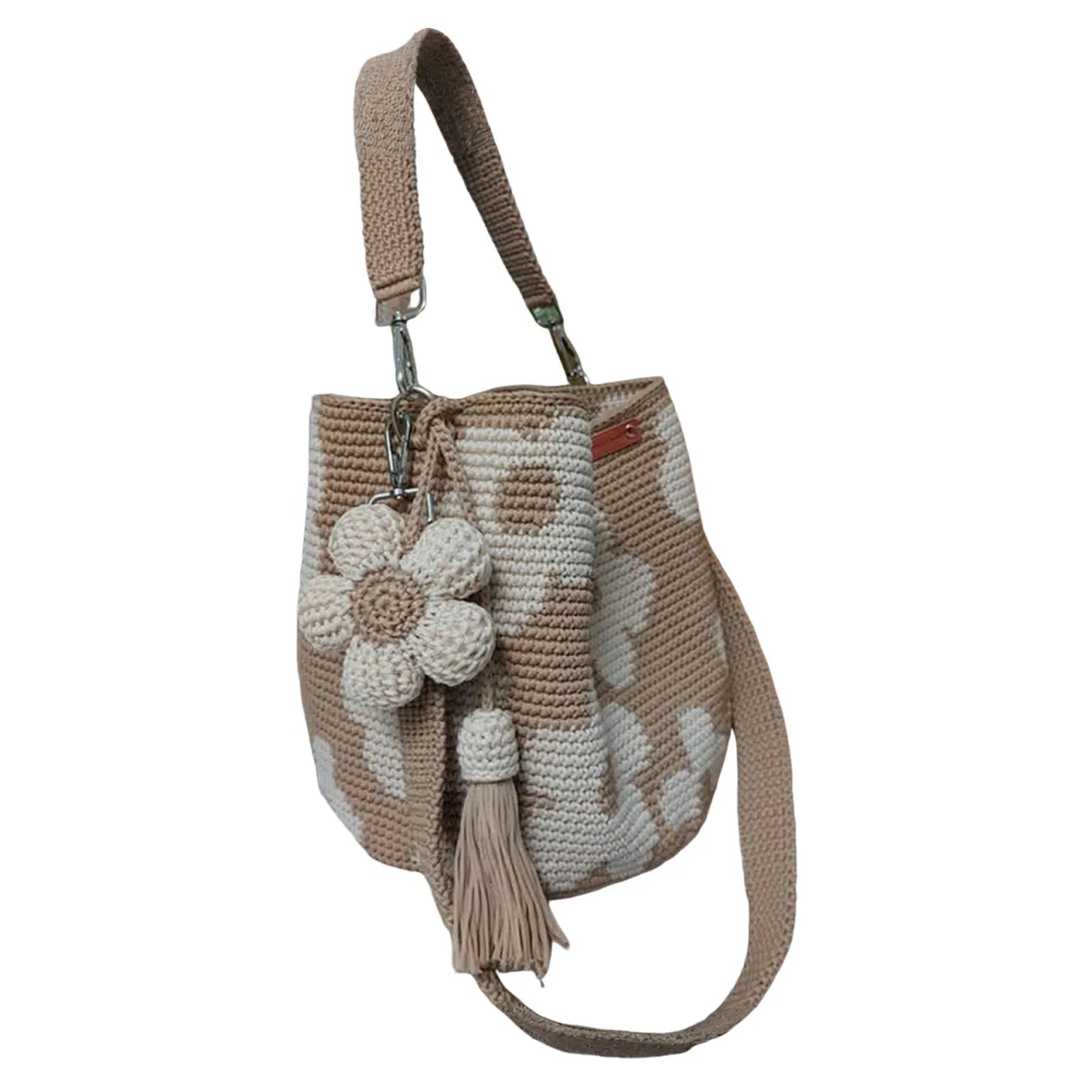 Handmade Crochet Flower Tote Bag with Tassel Charm