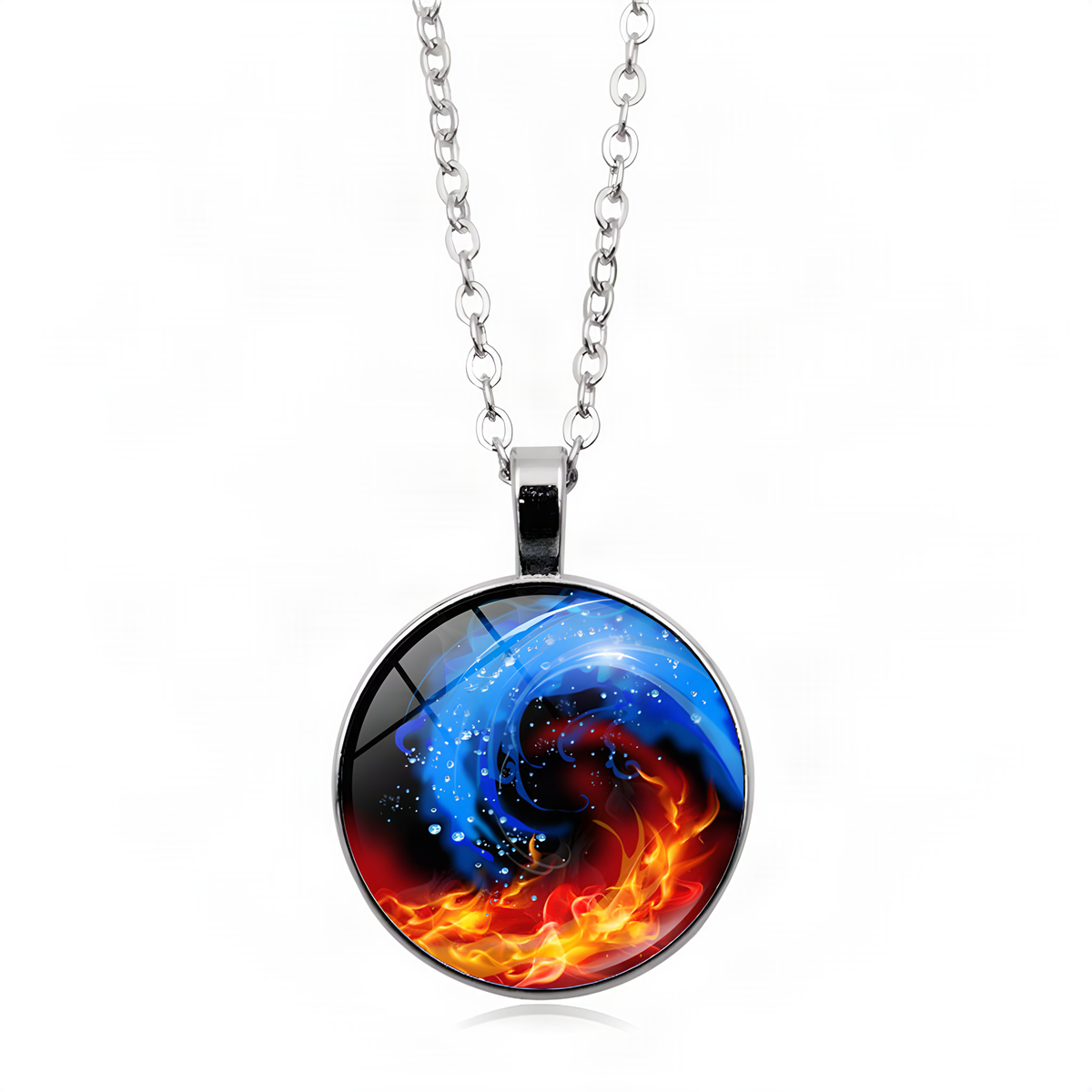 Yin Yang Pendant Necklace with Domed Cover and Alloy Frame