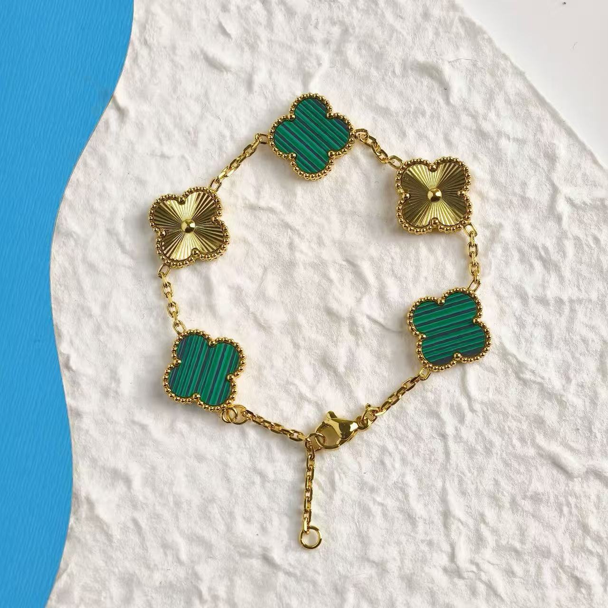 Gold-Plated Four-Leaf Clover Bracelet with Adjustable Chain