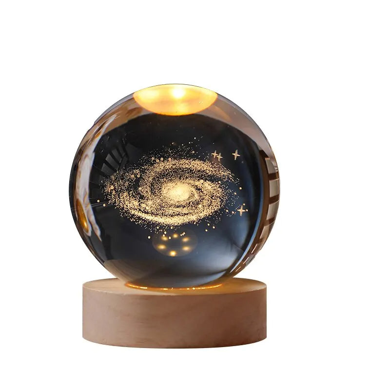 3D Luminous LED Crystal Ball (Galaxy & Solar System Design - Luxury Night Light)