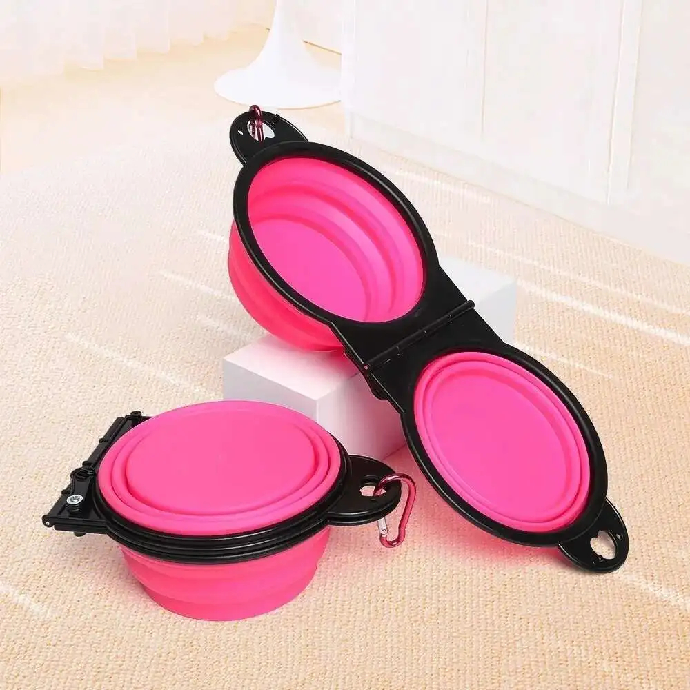Folding Double Pet Travel Bowl 350ml Carabiner Clip
