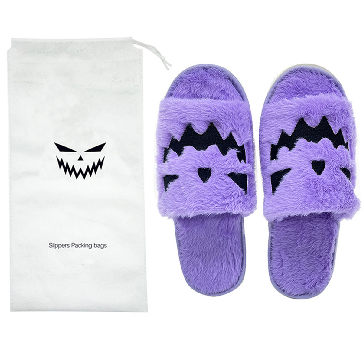 Halloween Plush Slippers, Pumpkin & Elk Faces, Open Toe One Size