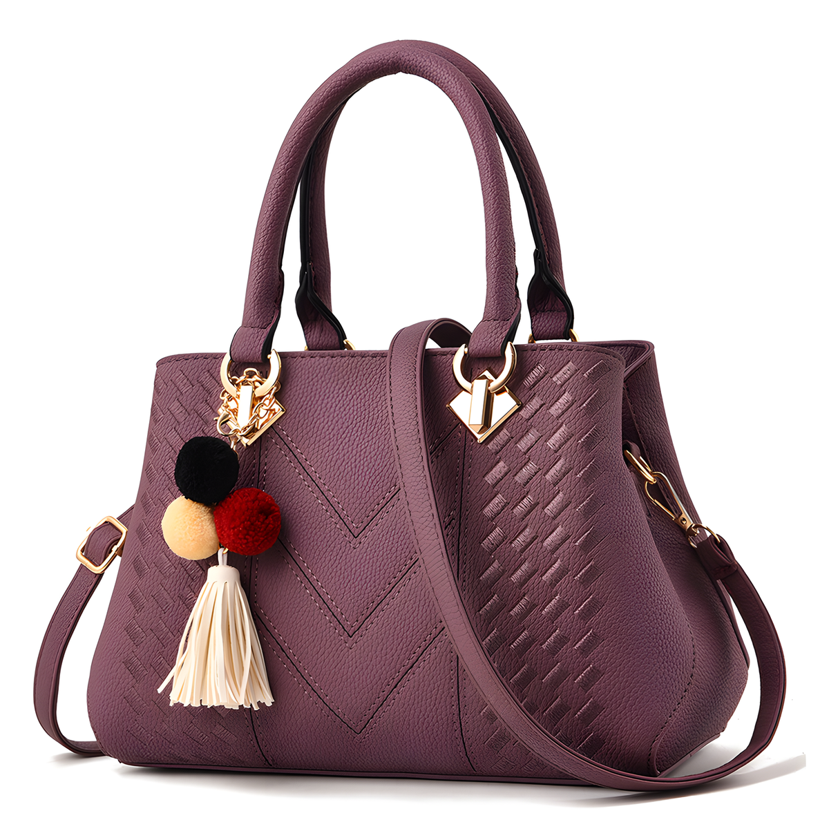 Textured PU Top-Handle Handbag with Shoulder Strap