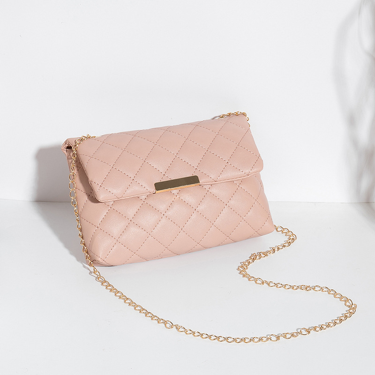 Quilted Chain-Strap Crossbody Bag with Flap Closure