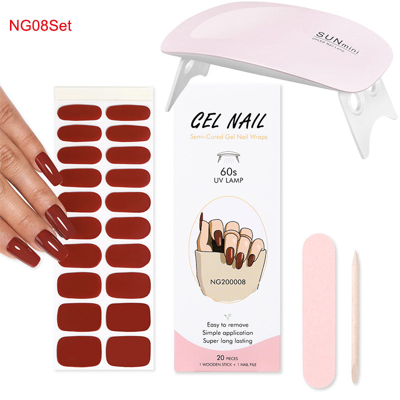Gel Nail Wraps with UV Lamp Set - French Full Cover Manicure Kit