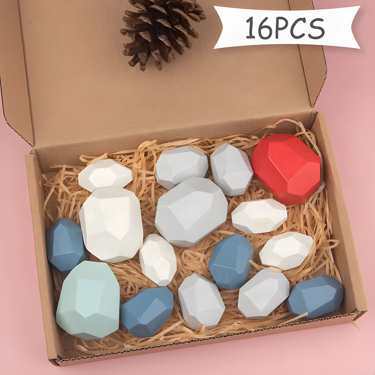 Wooden Balancing Stone Blocks, Faceted Tabletop Stacking Toy