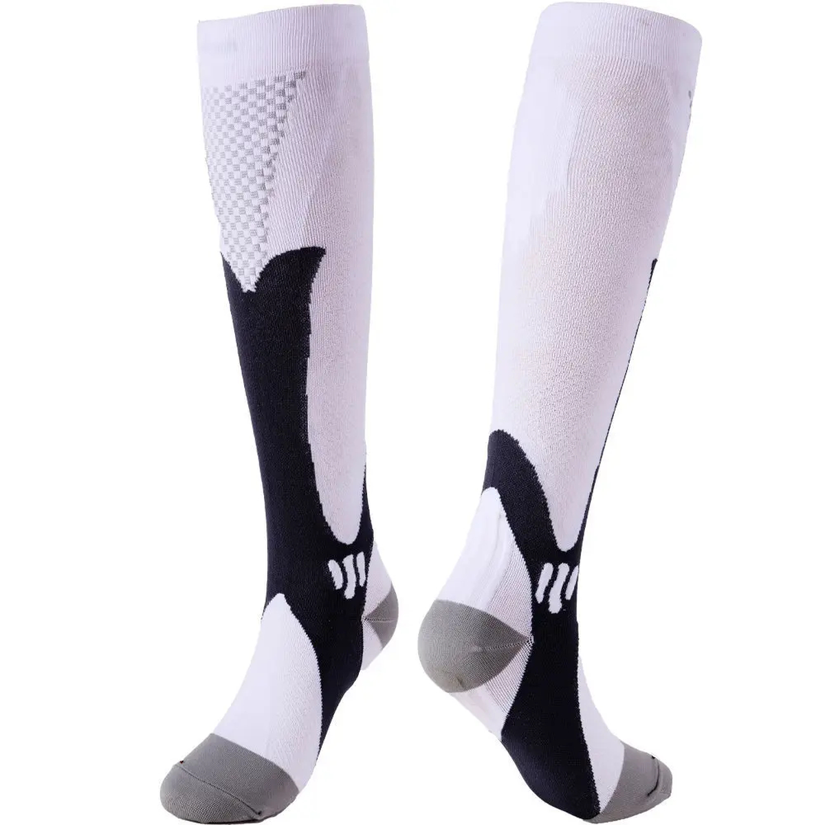 Knee-High Sports Compression Socks with Contrast Knit Panels