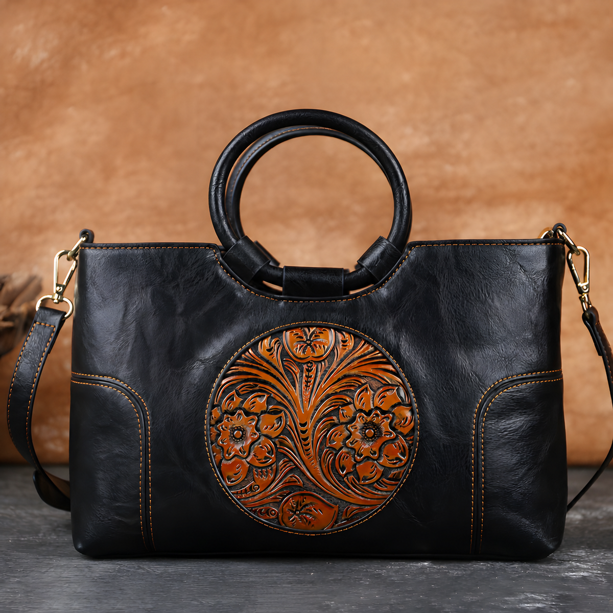 Embossed PU Satchel Handbag with Top Handles and Shoulder Strap