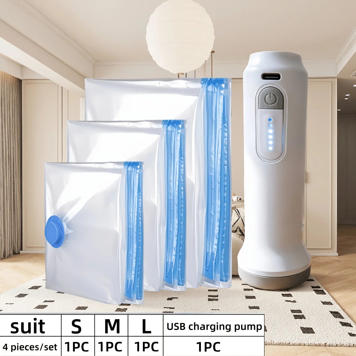 Rechargeable Vacuum Storage Bags Set with Electric Pump
