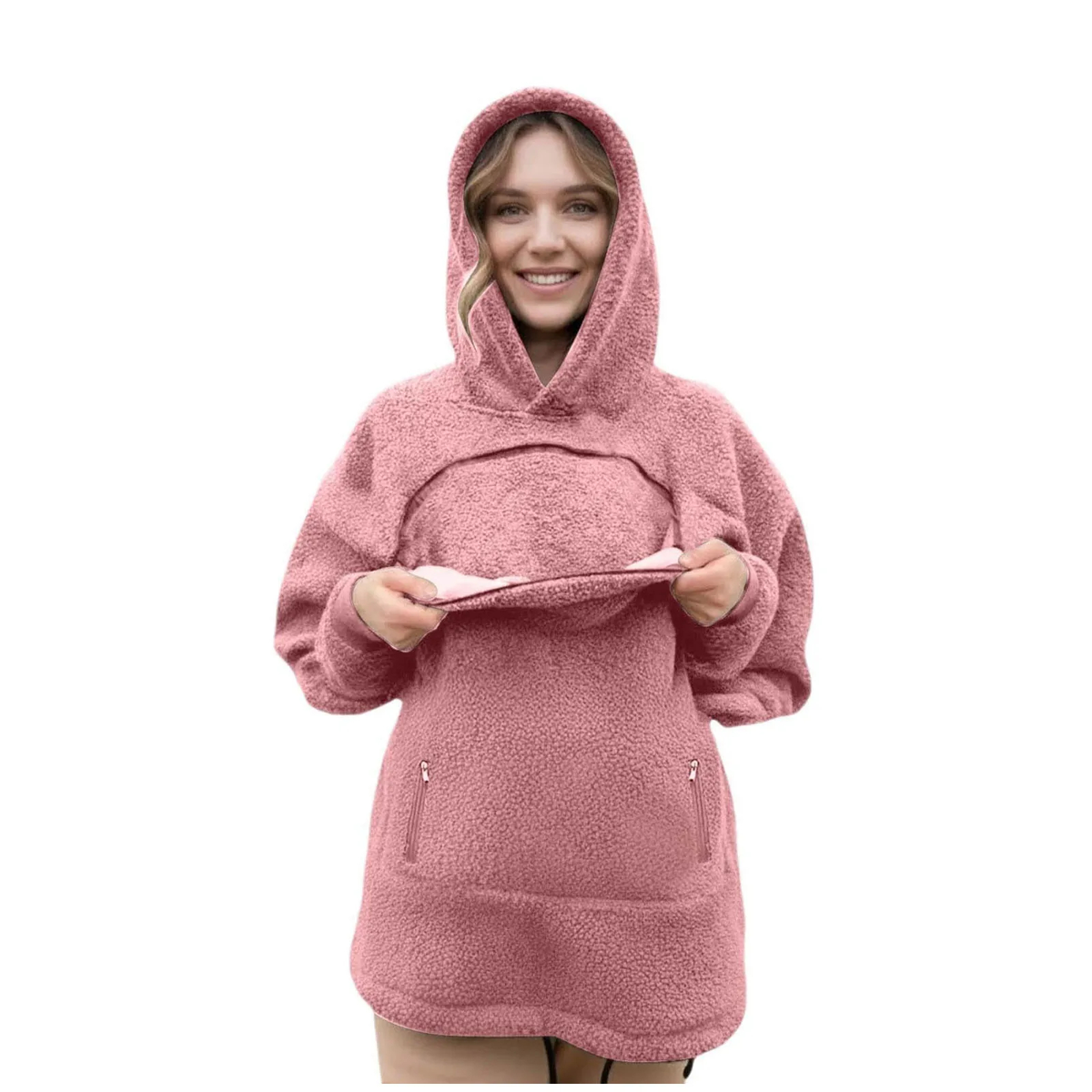 Fleece Pet Pouch Hoodie with Front Pocket for Cats & Small Dogs