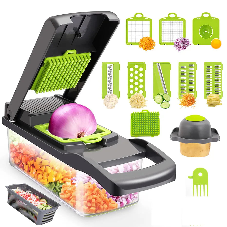 12-in-1 Vegetable Chopper & Slicer - Dicer, Grater & Drain Basket - TradixPro
