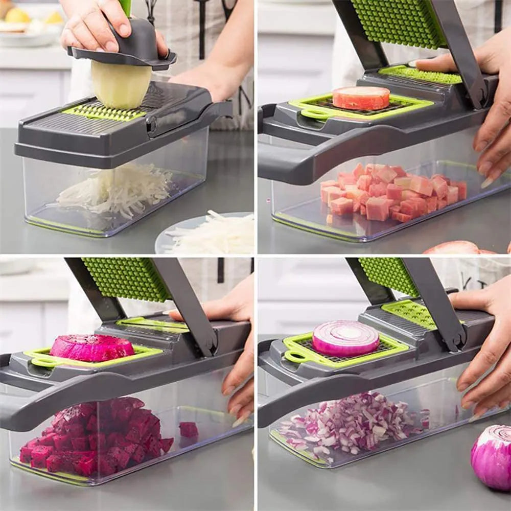 12-in-1 Vegetable Chopper & Slicer - Dicer, Grater & Drain Basket - TradixPro