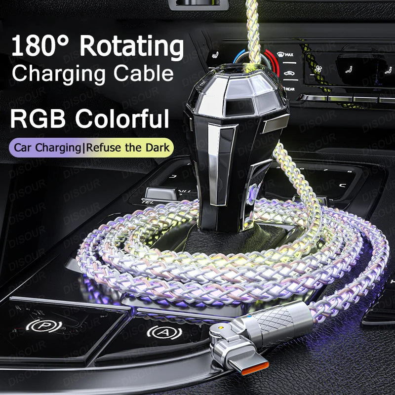 120W Ultra-Fast Charging Cable with Glowing RGB LED (High Power & Aesthetic Design) - TradixPro
