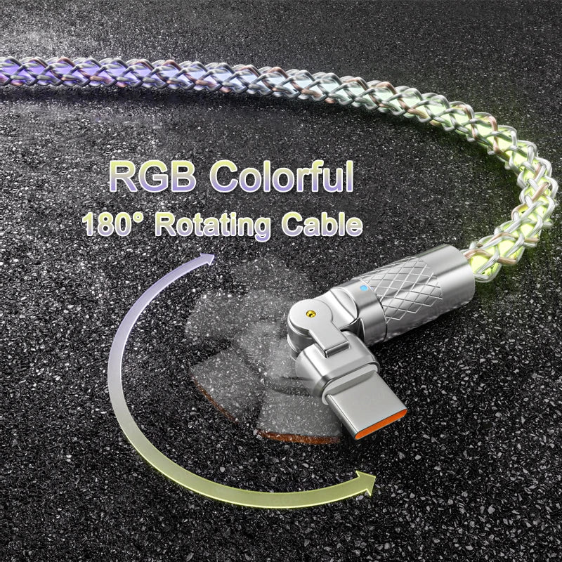 120W Ultra-Fast Charging Cable with Glowing RGB LED (High Power & Aesthetic Design) - TradixPro