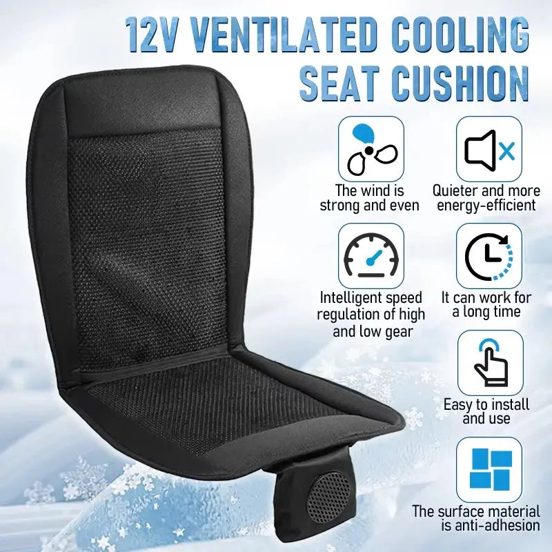 12V Car Seat Cooling Cover Ventilated Mesh Cushion Black Gray