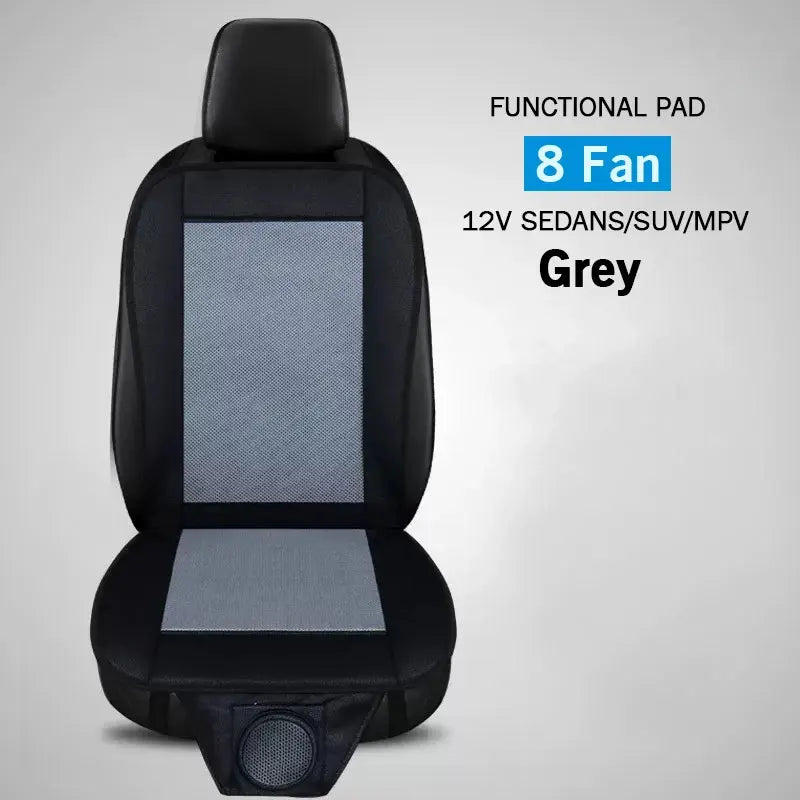 Car seat cover with a fan and mesh design on a gray background