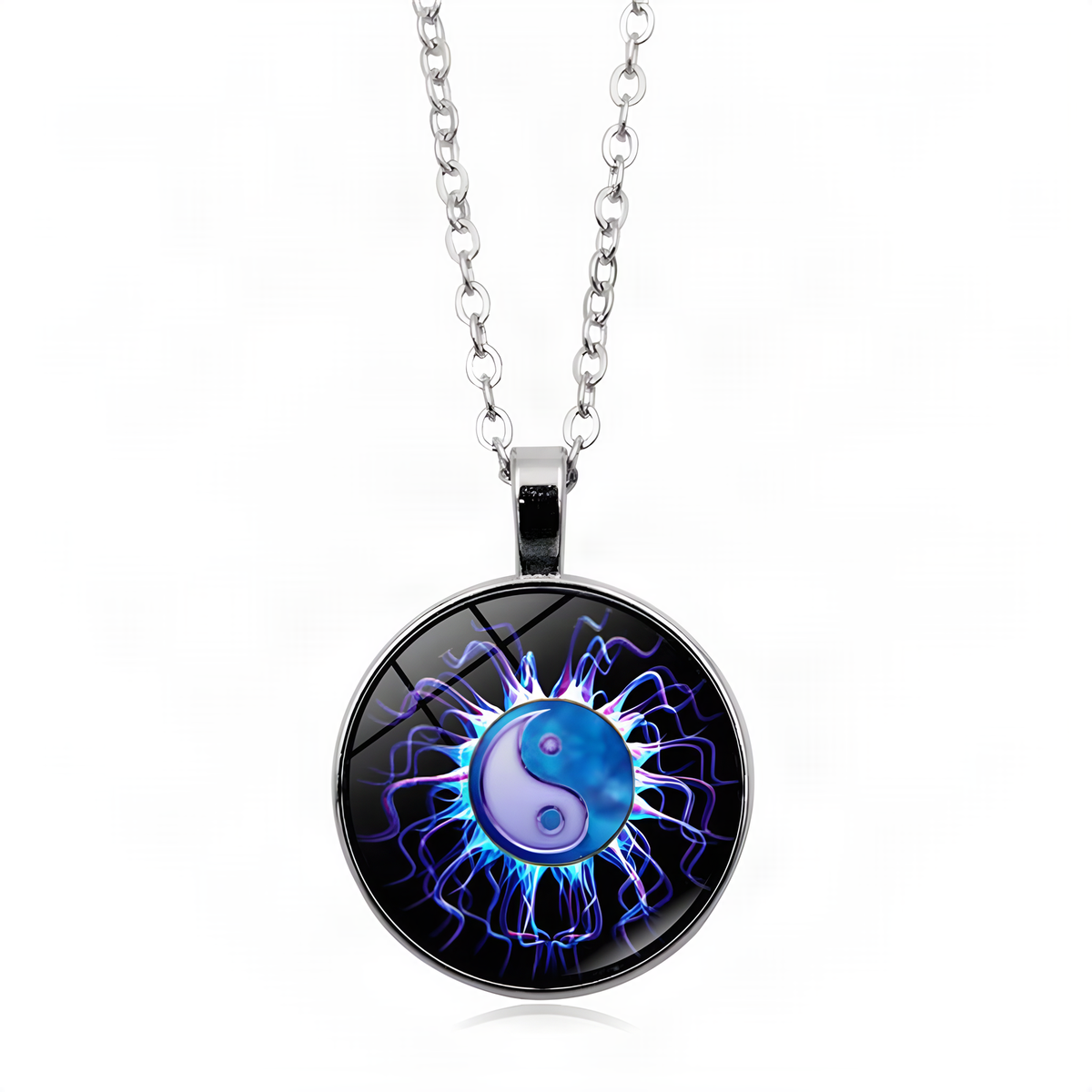 Yin Yang Pendant Necklace with Domed Cover and Alloy Frame