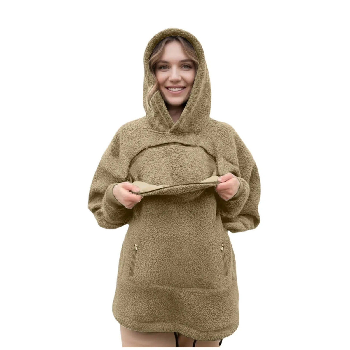 Fleece Pet Pouch Hoodie with Front Pocket for Cats & Small Dogs
