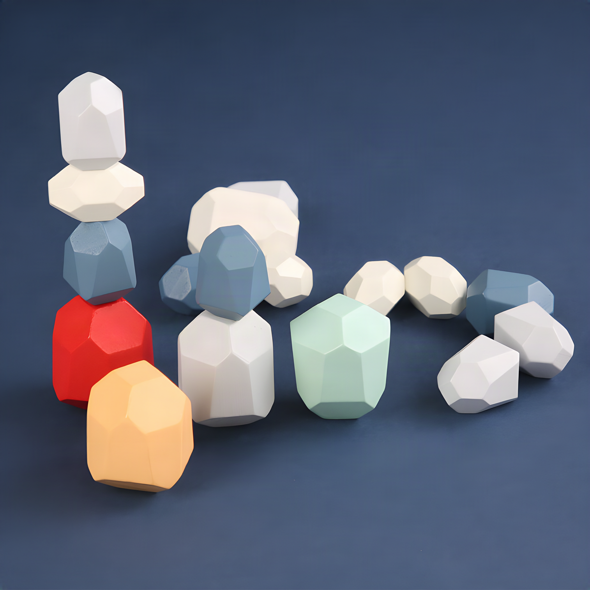 Wooden Balancing Stone Blocks, Faceted Tabletop Stacking Toy