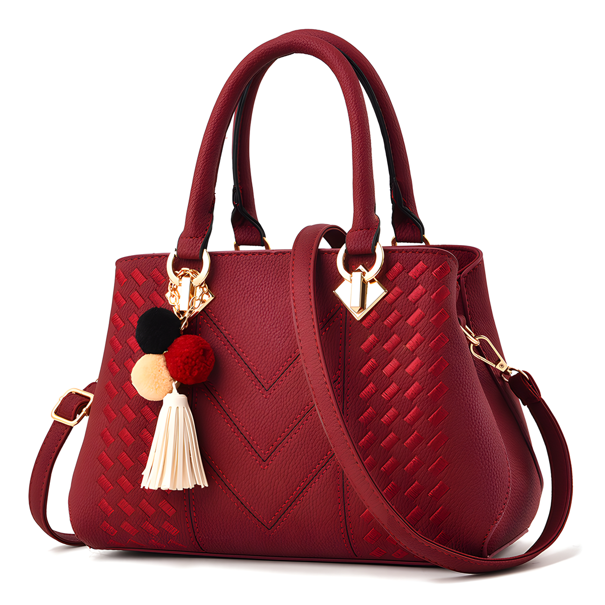 Textured PU Top-Handle Handbag with Shoulder Strap