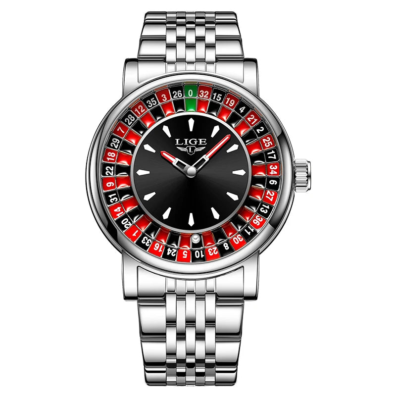 LIGE Roulette Spinning Dial Watch – Bold Casino Style