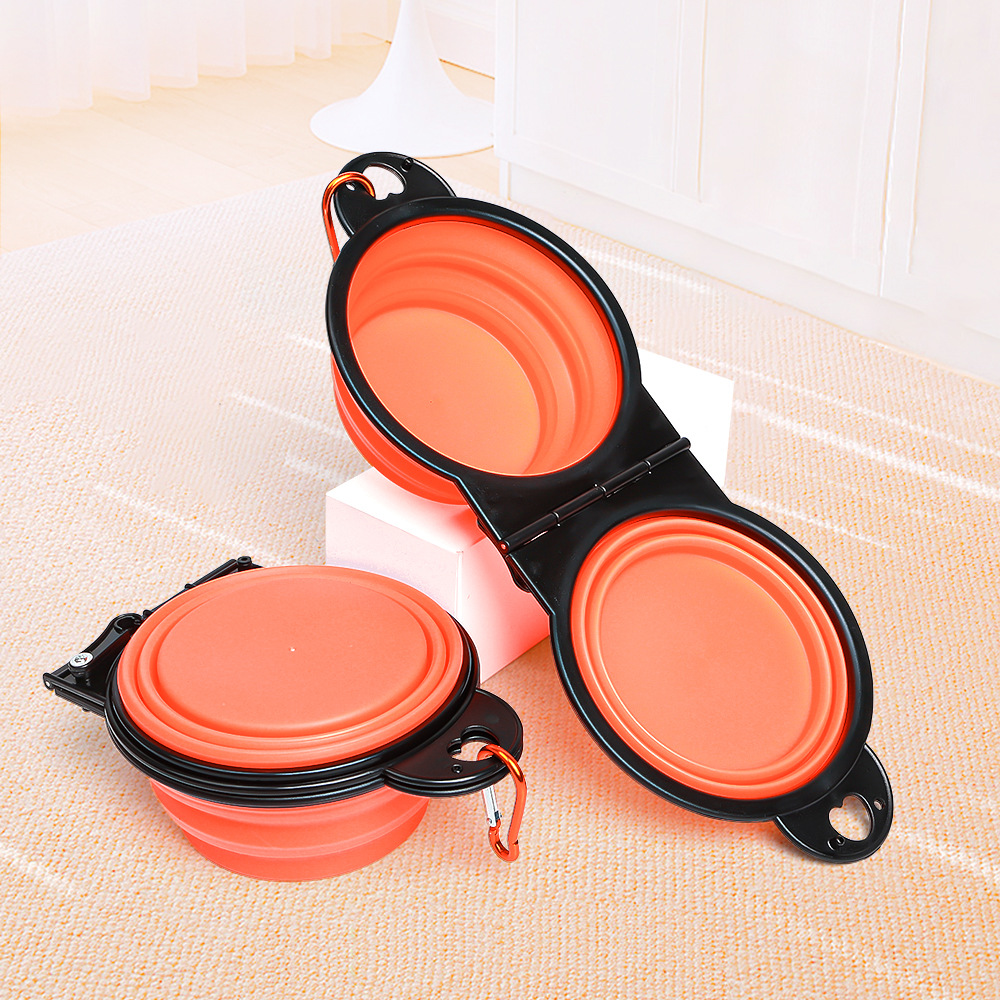 Folding Double Pet Travel Bowl 350ml Carabiner Clip