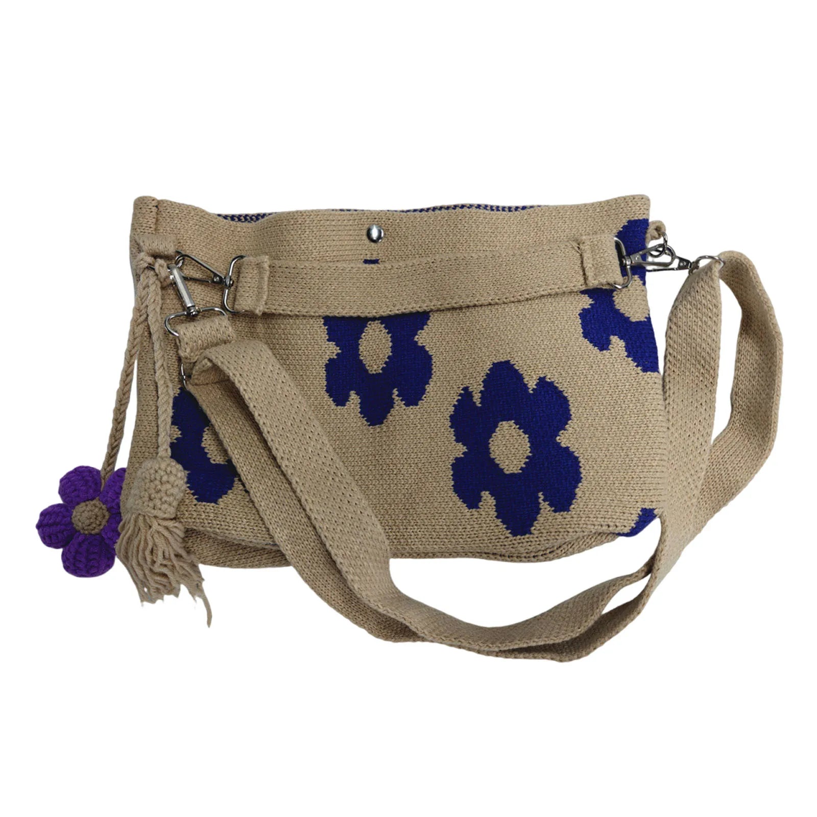 Handmade Crochet Flower Tote Bag with Tassel Charm