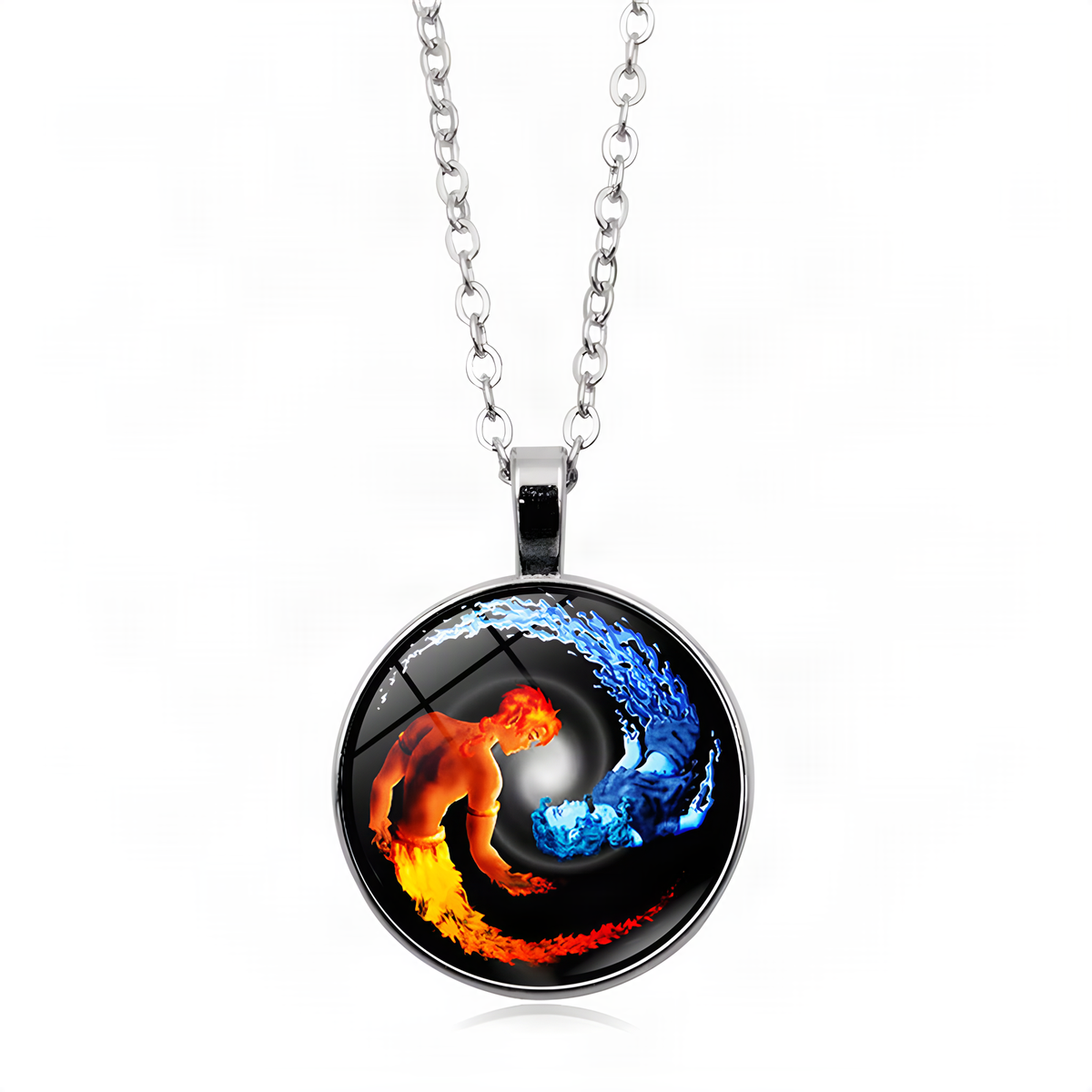 Yin Yang Pendant Necklace with Domed Cover and Alloy Frame