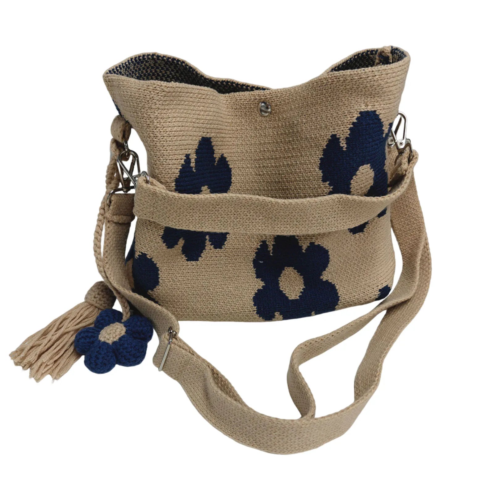 Handmade Crochet Flower Tote Bag with Tassel Charm
