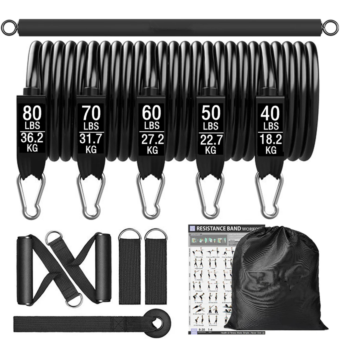Resistance Tube Band Set for Home Strength Training Workouts