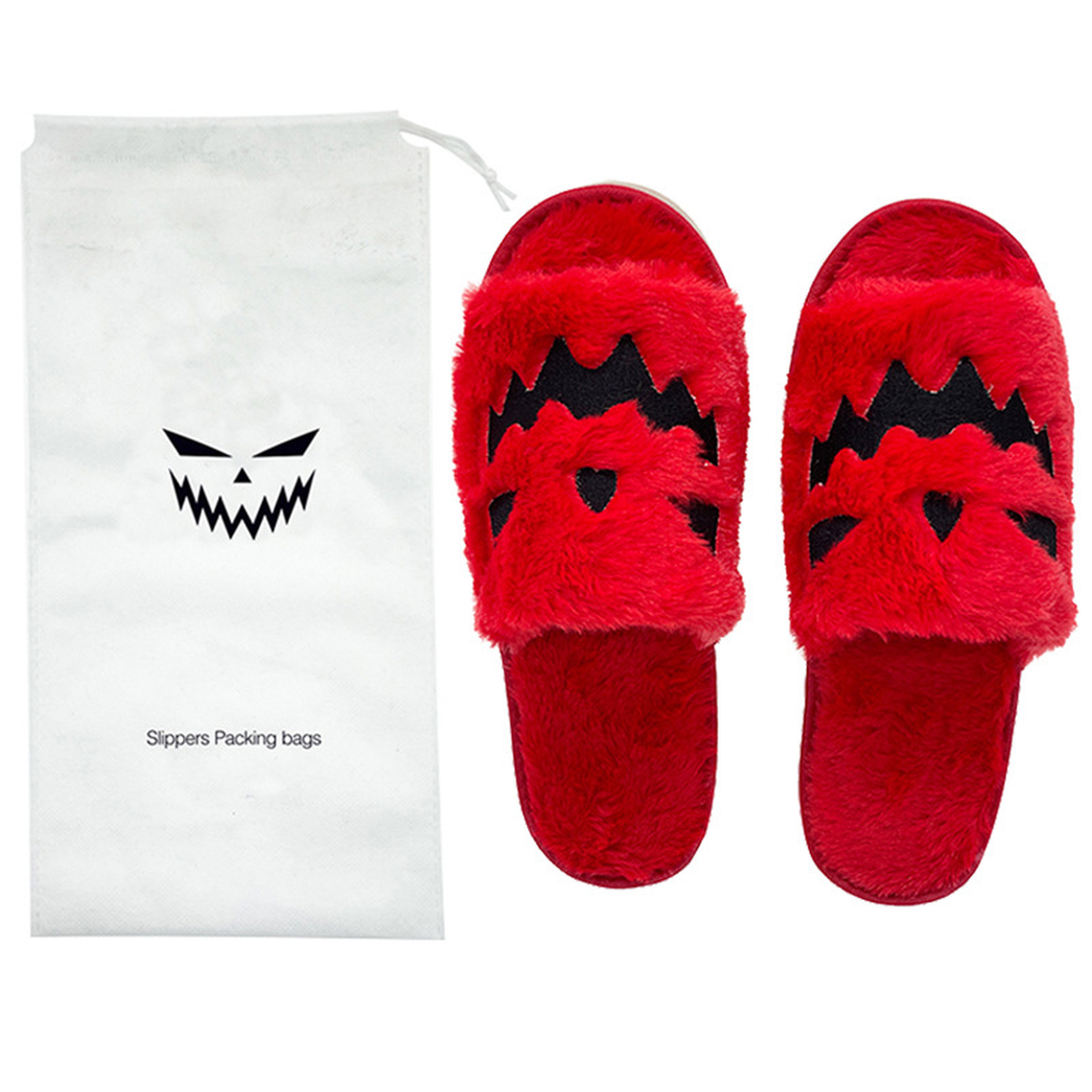 Halloween Plush Slippers, Pumpkin & Elk Faces, Open Toe One Size