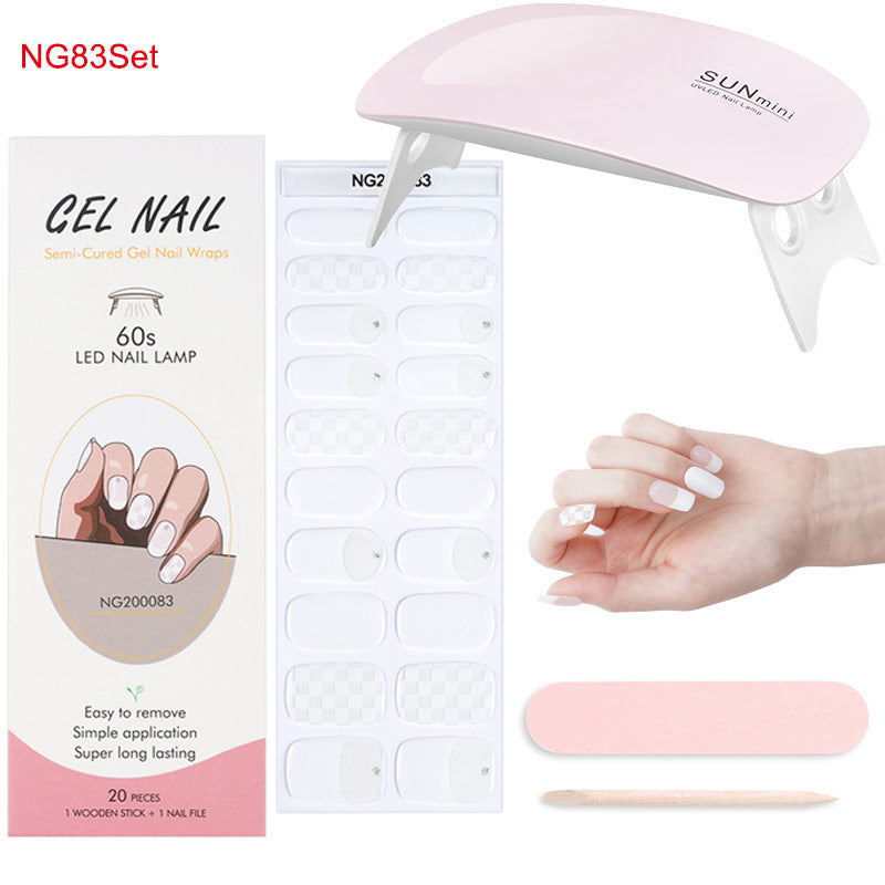 Gel Nail Wraps with UV Lamp Set - French Full Cover Manicure Kit