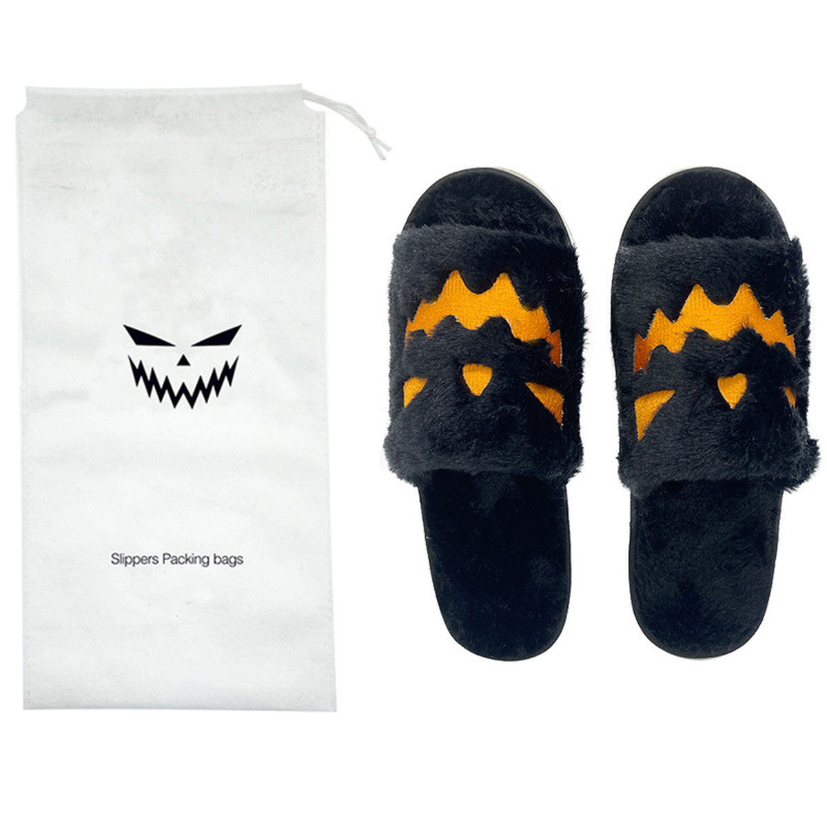 Halloween Plush Slippers, Pumpkin & Elk Faces, Open Toe One Size