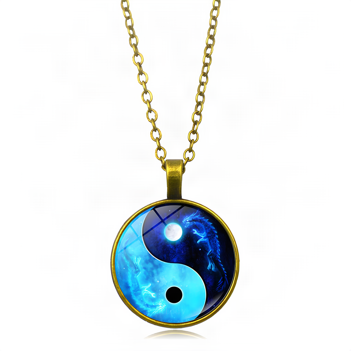 Yin Yang Pendant Necklace with Domed Cover and Alloy Frame