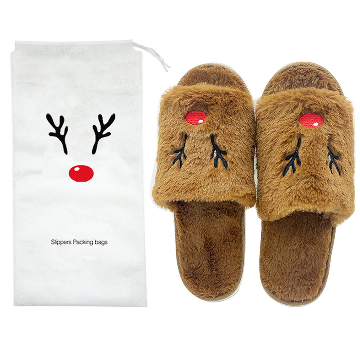 Halloween Plush Slippers, Pumpkin & Elk Faces, Open Toe One Size