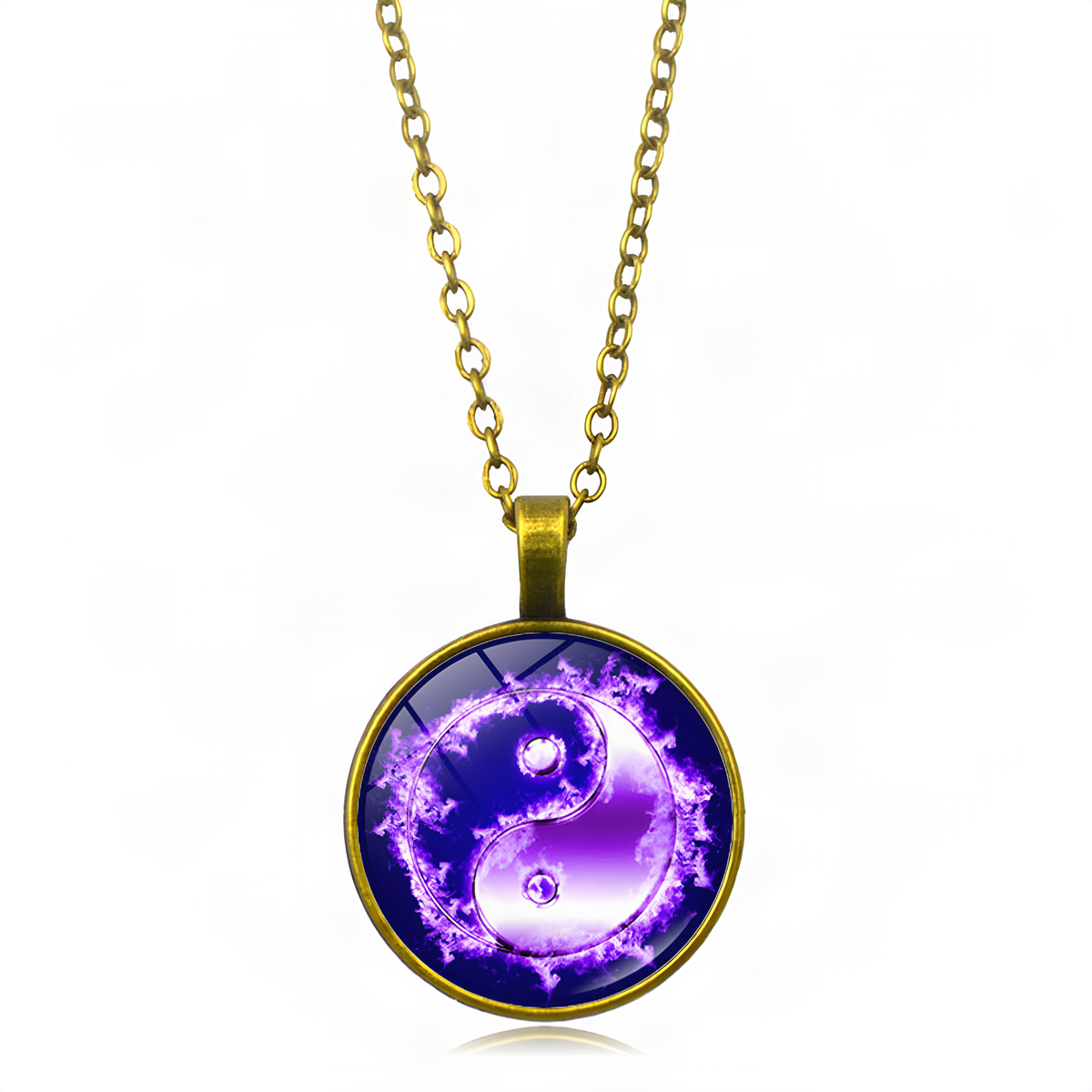 Yin Yang Pendant Necklace with Domed Cover and Alloy Frame