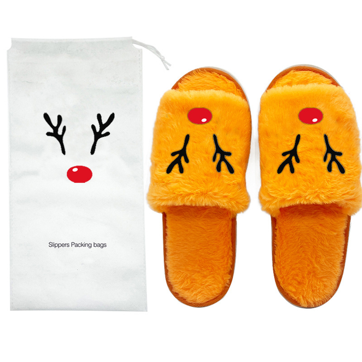 Halloween Plush Slippers, Pumpkin & Elk Faces, Open Toe One Size